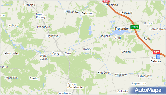 mapa Kozice gmina Trojanów, Kozice gmina Trojanów na mapie Targeo