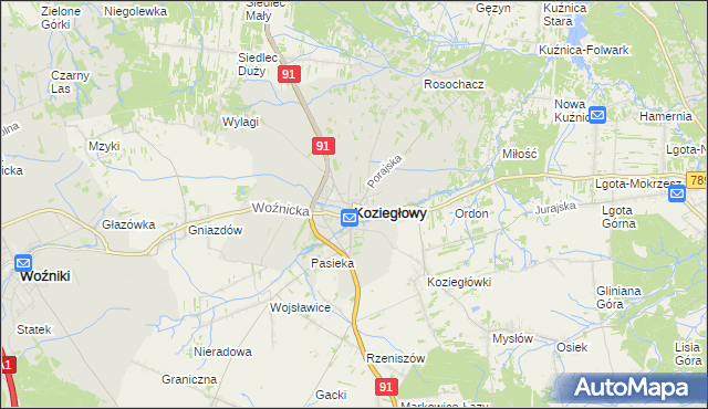 mapa Koziegłowy powiat myszkowski, Koziegłowy powiat myszkowski na mapie Targeo