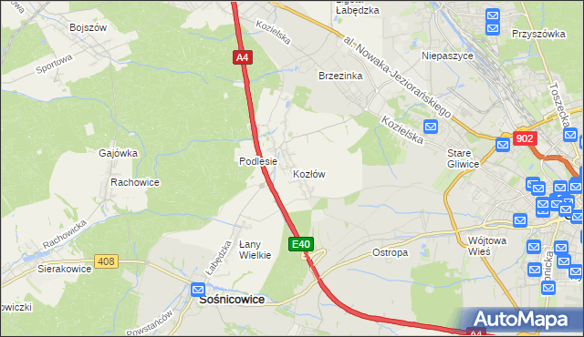 mapa Kozłów gmina Sośnicowice, Kozłów gmina Sośnicowice na mapie Targeo