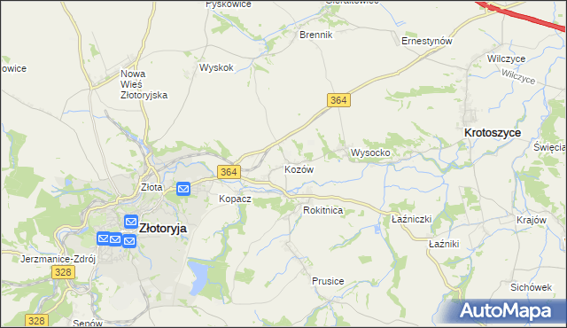 mapa Kozów gmina Złotoryja, Kozów gmina Złotoryja na mapie Targeo