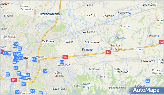 mapa Krasne powiat rzeszowski, Krasne powiat rzeszowski na mapie Targeo