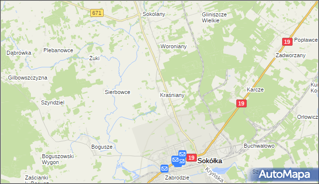 mapa Kraśniany, Kraśniany na mapie Targeo