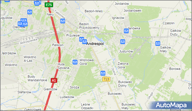 mapa Kraszew gmina Andrespol, Kraszew gmina Andrespol na mapie Targeo