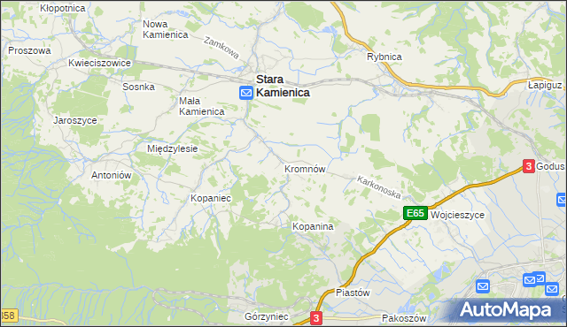 mapa Kromnów gmina Stara Kamienica, Kromnów gmina Stara Kamienica na mapie Targeo