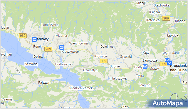 mapa Krośnica gmina Krościenko nad Dunajcem, Krośnica gmina Krościenko nad Dunajcem na mapie Targeo