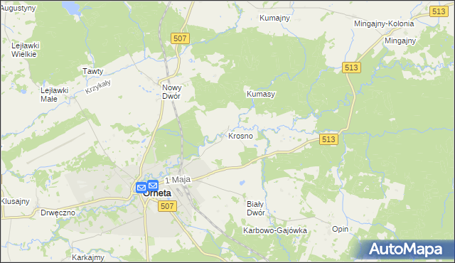 mapa Krosno gmina Orneta, Krosno gmina Orneta na mapie Targeo