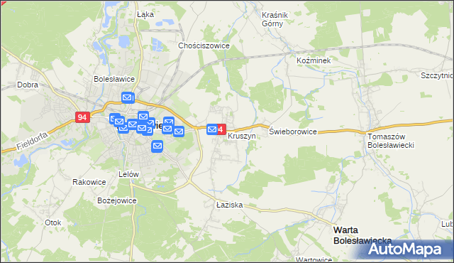 mapa Kruszyn gmina Bolesławiec, Kruszyn gmina Bolesławiec na mapie Targeo