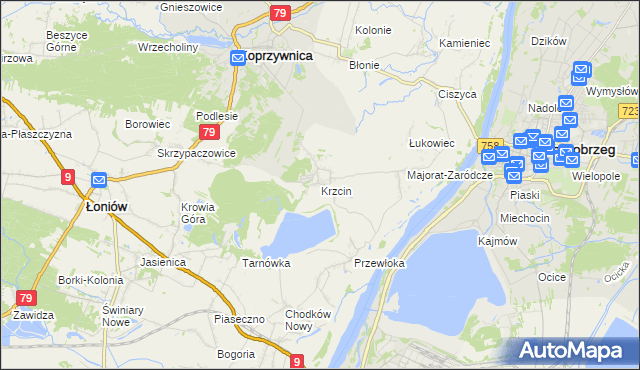 mapa Krzcin, Krzcin na mapie Targeo