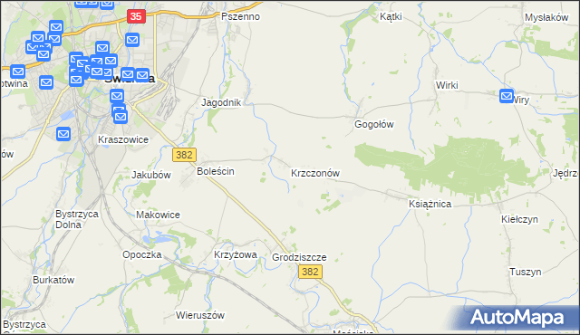 mapa Krzczonów gmina Świdnica, Krzczonów gmina Świdnica na mapie Targeo