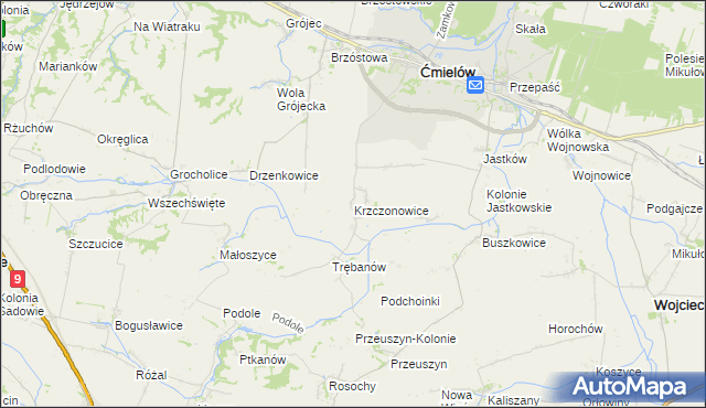 mapa Krzczonowice gmina Ćmielów, Krzczonowice gmina Ćmielów na mapie Targeo