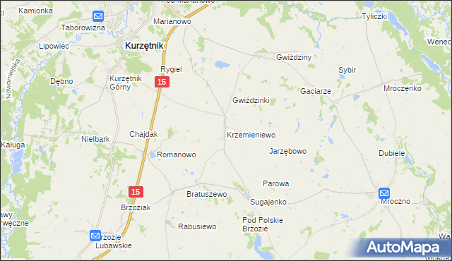 mapa Krzemieniewo gmina Kurzętnik, Krzemieniewo gmina Kurzętnik na mapie Targeo