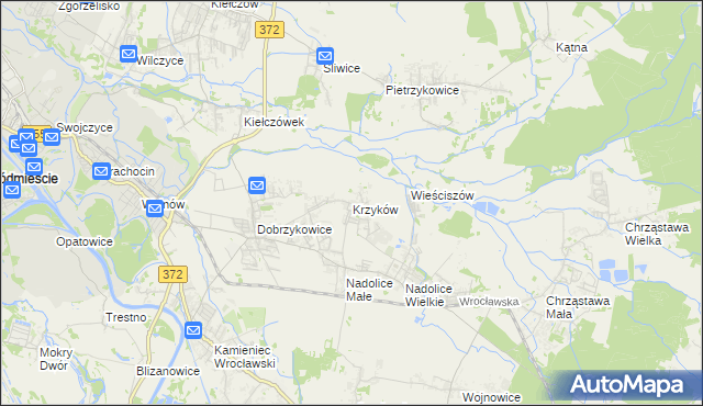 mapa Krzyków gmina Czernica, Krzyków gmina Czernica na mapie Targeo