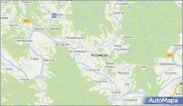 mapa Krzywcza, Krzywcza na mapie Targeo