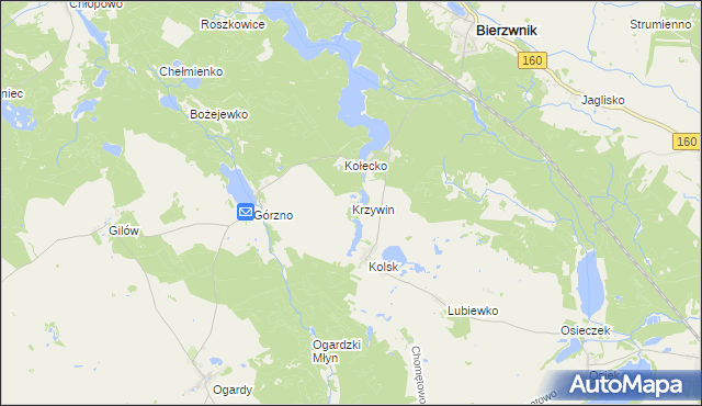 mapa Krzywin gmina Bierzwnik, Krzywin gmina Bierzwnik na mapie Targeo