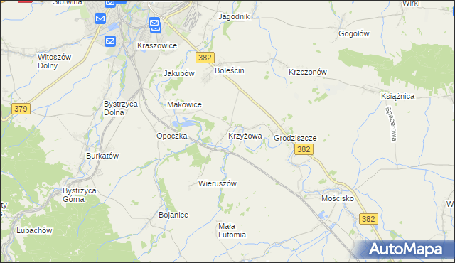 mapa Krzyżowa gmina Świdnica, Krzyżowa gmina Świdnica na mapie Targeo
