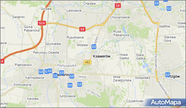 mapa Ksawerów powiat pabianicki, Ksawerów powiat pabianicki na mapie Targeo