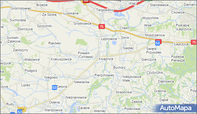 mapa Książnice gmina Gdów, Książnice gmina Gdów na mapie Targeo