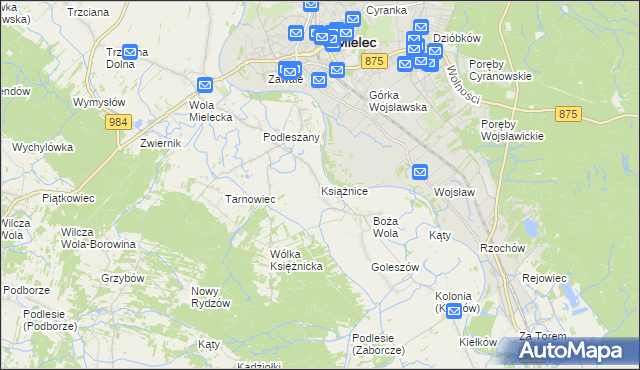 mapa Książnice gmina Mielec, Książnice gmina Mielec na mapie Targeo