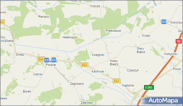 mapa Księginki gmina Śmigiel, Księginki gmina Śmigiel na mapie Targeo