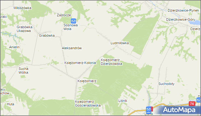 mapa Księżomierz Dzierzkowska, Księżomierz Dzierzkowska na mapie Targeo