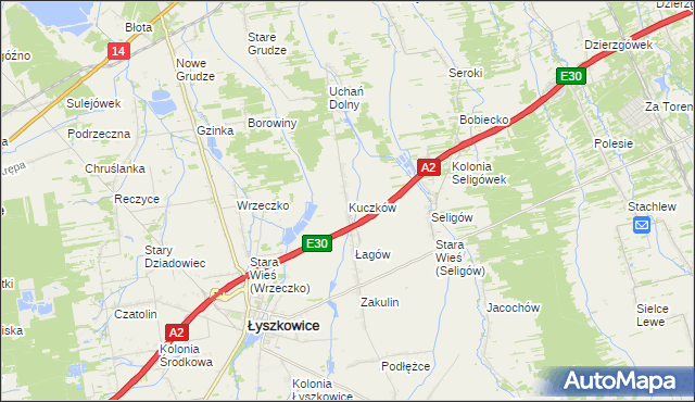 mapa Kuczków gmina Łyszkowice, Kuczków gmina Łyszkowice na mapie Targeo