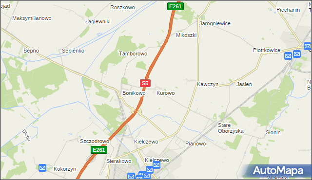 mapa Kurowo gmina Kościan, Kurowo gmina Kościan na mapie Targeo