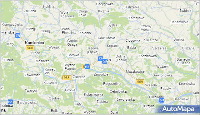 mapa Łącko powiat nowosądecki, Łącko powiat nowosądecki na mapie Targeo