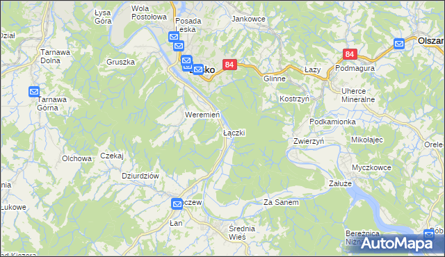 mapa Łączki gmina Lesko, Łączki gmina Lesko na mapie Targeo