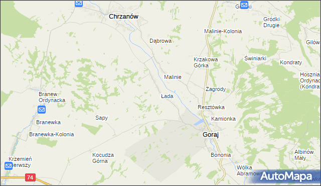 mapa Łada gmina Chrzanów, Łada gmina Chrzanów na mapie Targeo