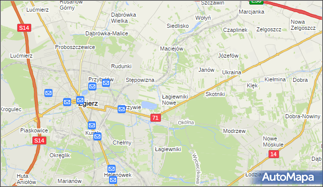 mapa Łagiewniki Nowe, Łagiewniki Nowe na mapie Targeo