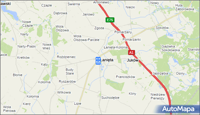 mapa Łanięta powiat kutnowski, Łanięta powiat kutnowski na mapie Targeo