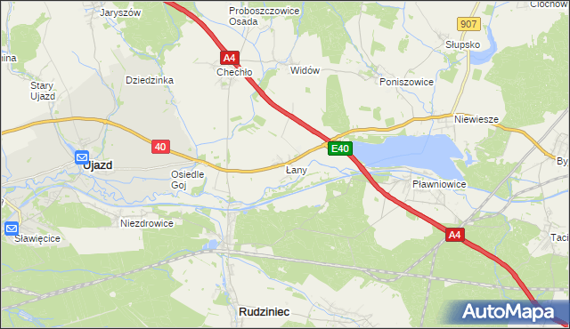 mapa Łany gmina Rudziniec, Łany gmina Rudziniec na mapie Targeo