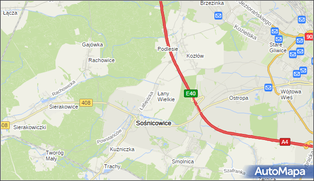 mapa Łany Wielkie gmina Sośnicowice, Łany Wielkie gmina Sośnicowice na mapie Targeo