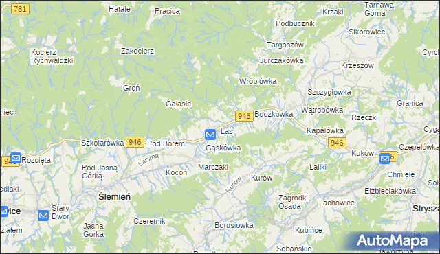 mapa Las gmina Ślemień, Las gmina Ślemień na mapie Targeo