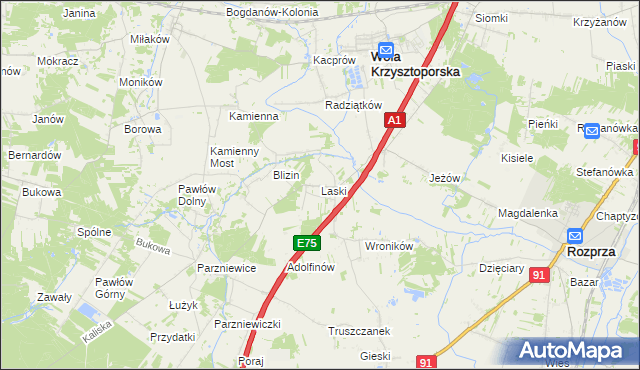 mapa Laski gmina Wola Krzysztoporska, Laski gmina Wola Krzysztoporska na mapie Targeo