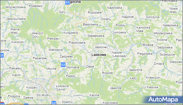 mapa Laskowa powiat limanowski, Laskowa powiat limanowski na mapie Targeo