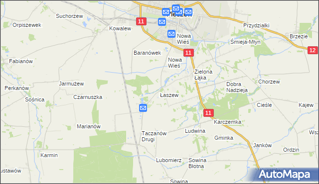 mapa Łaszew gmina Pleszew, Łaszew gmina Pleszew na mapie Targeo