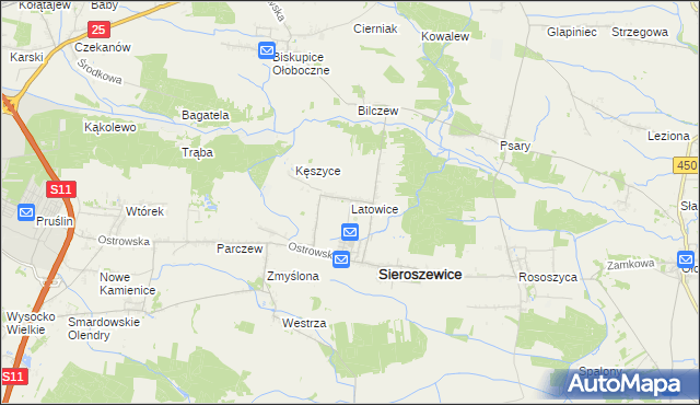 mapa Latowice, Latowice na mapie Targeo