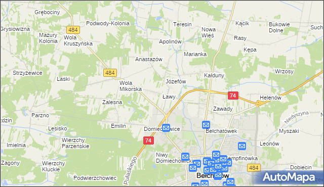 mapa Ławy gmina Bełchatów, Ławy gmina Bełchatów na mapie Targeo