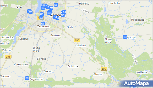 mapa Łaziska gmina Wągrowiec, Łaziska gmina Wągrowiec na mapie Targeo