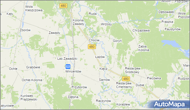 mapa Łazów gmina Widawa, Łazów gmina Widawa na mapie Targeo