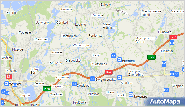 mapa Łazy gmina Jasienica, Łazy gmina Jasienica na mapie Targeo