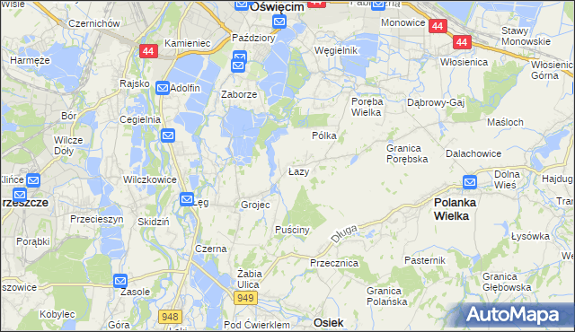 mapa Łazy gmina Oświęcim, Łazy gmina Oświęcim na mapie Targeo