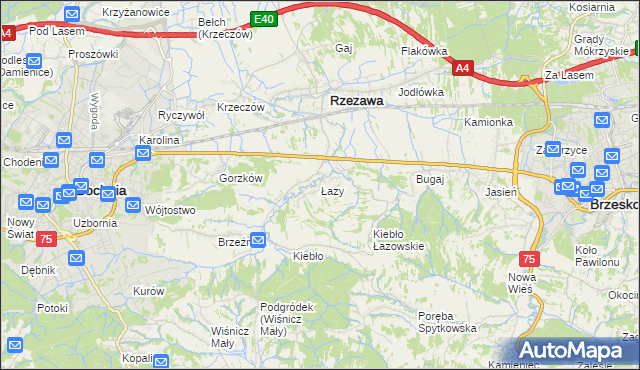mapa Łazy gmina Rzezawa, Łazy gmina Rzezawa na mapie Targeo
