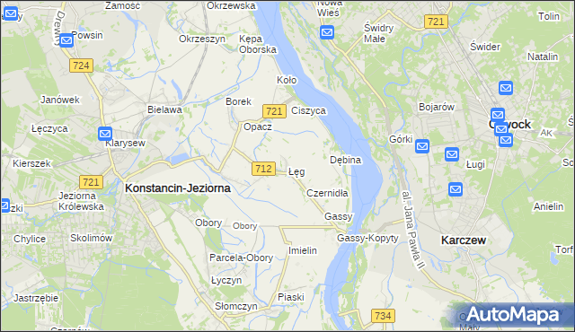 mapa Łęg gmina Konstancin-Jeziorna, Łęg gmina Konstancin-Jeziorna na mapie Targeo