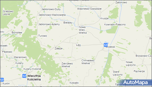 mapa Łęg gmina Wieczfnia Kościelna, Łęg gmina Wieczfnia Kościelna na mapie Targeo