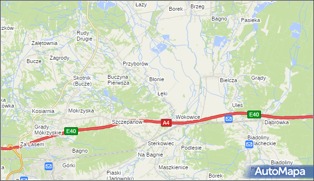 mapa Łęki gmina Borzęcin, Łęki gmina Borzęcin na mapie Targeo