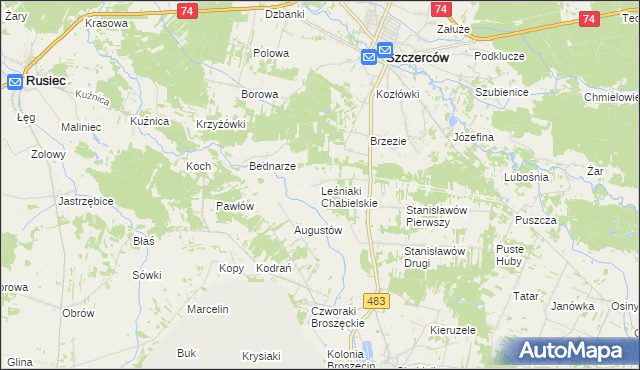 mapa Leśniaki Chabielskie, Leśniaki Chabielskie na mapie Targeo