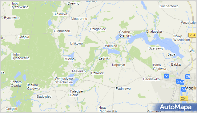 mapa Leśnik gmina Mogilno, Leśnik gmina Mogilno na mapie Targeo