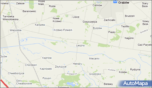 mapa Leszno gmina Grabów, Leszno gmina Grabów na mapie Targeo